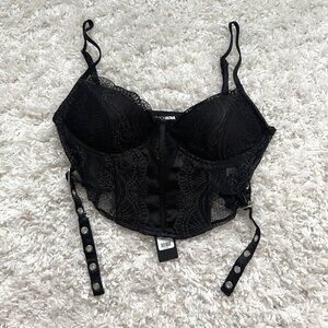 NWT - Fashion Nova Still Pretty Satin Corset Lace Top - Black (Size XS)